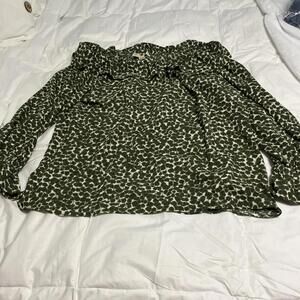 Michael Michael Kors Women's Off The Shoulder Blouse, Size L IN GREEN AND WHITE